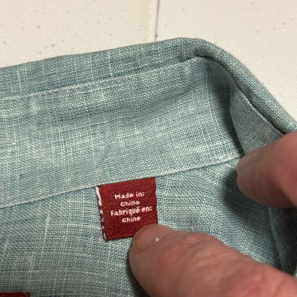 Rochester Big & Tall Size 2X Button Down Linen Shirt Aqua - Picture 6 of 10